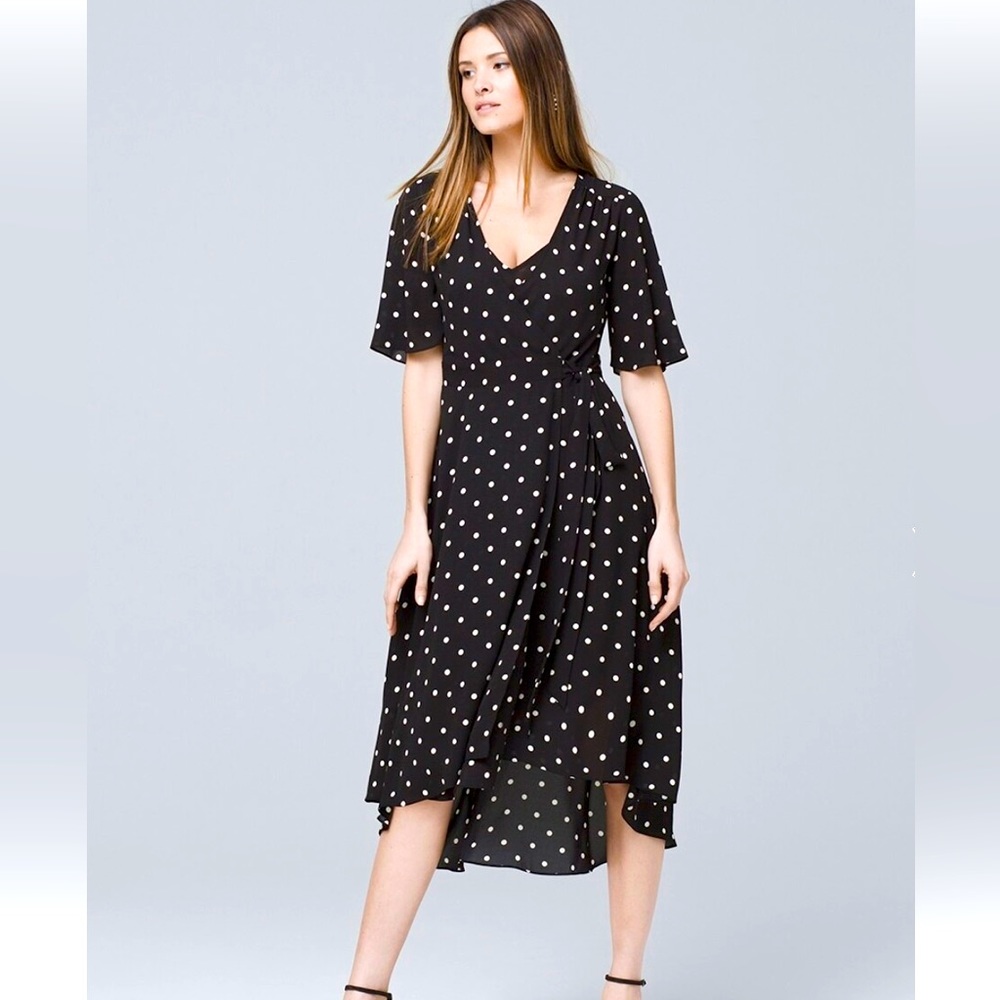 Polka Dot Wrap High-Low Dress w detachable inner Slip Dress - WHBM
